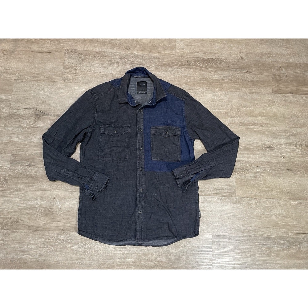 Voi Jeans Blue Black Jeans Mens Sz M Chambray Button Down Shirt Regular Fit